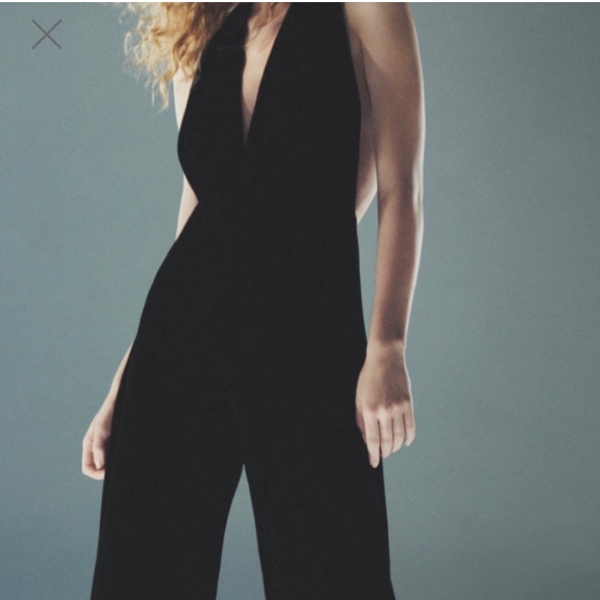 Zara Velvet Halter Jumpsuit Color-Black Size-Large Nwt
